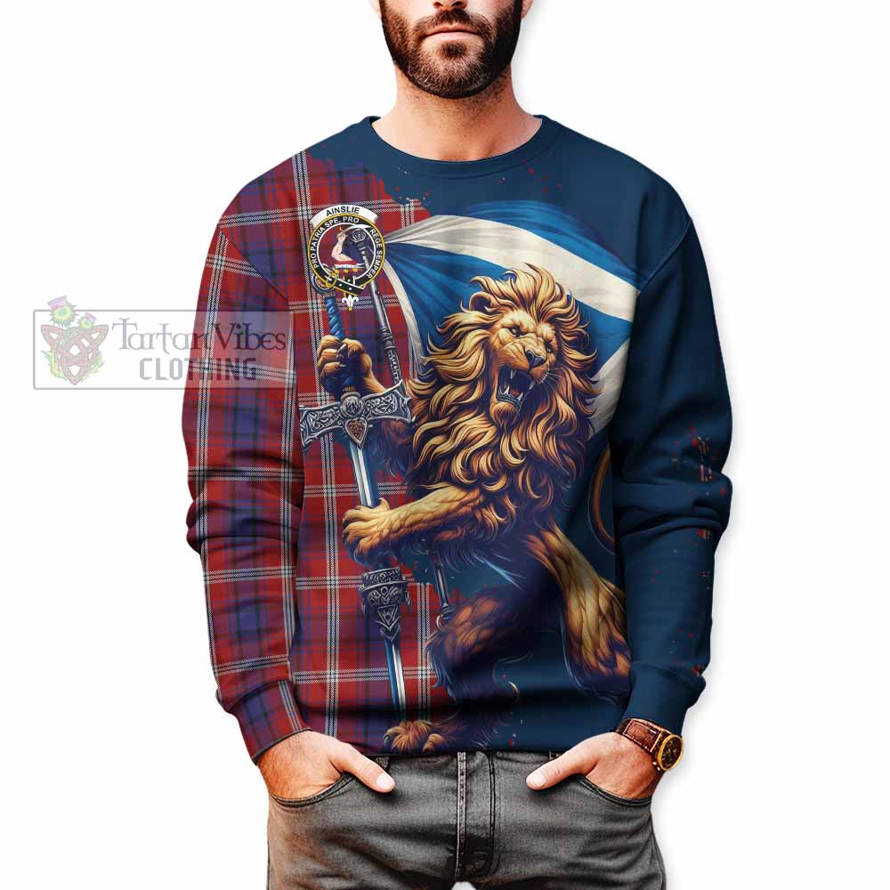 Ainslie Tartan Family Crest Sweatshirt with Scottish Majestic Lion - Tartan Vibes Clothing