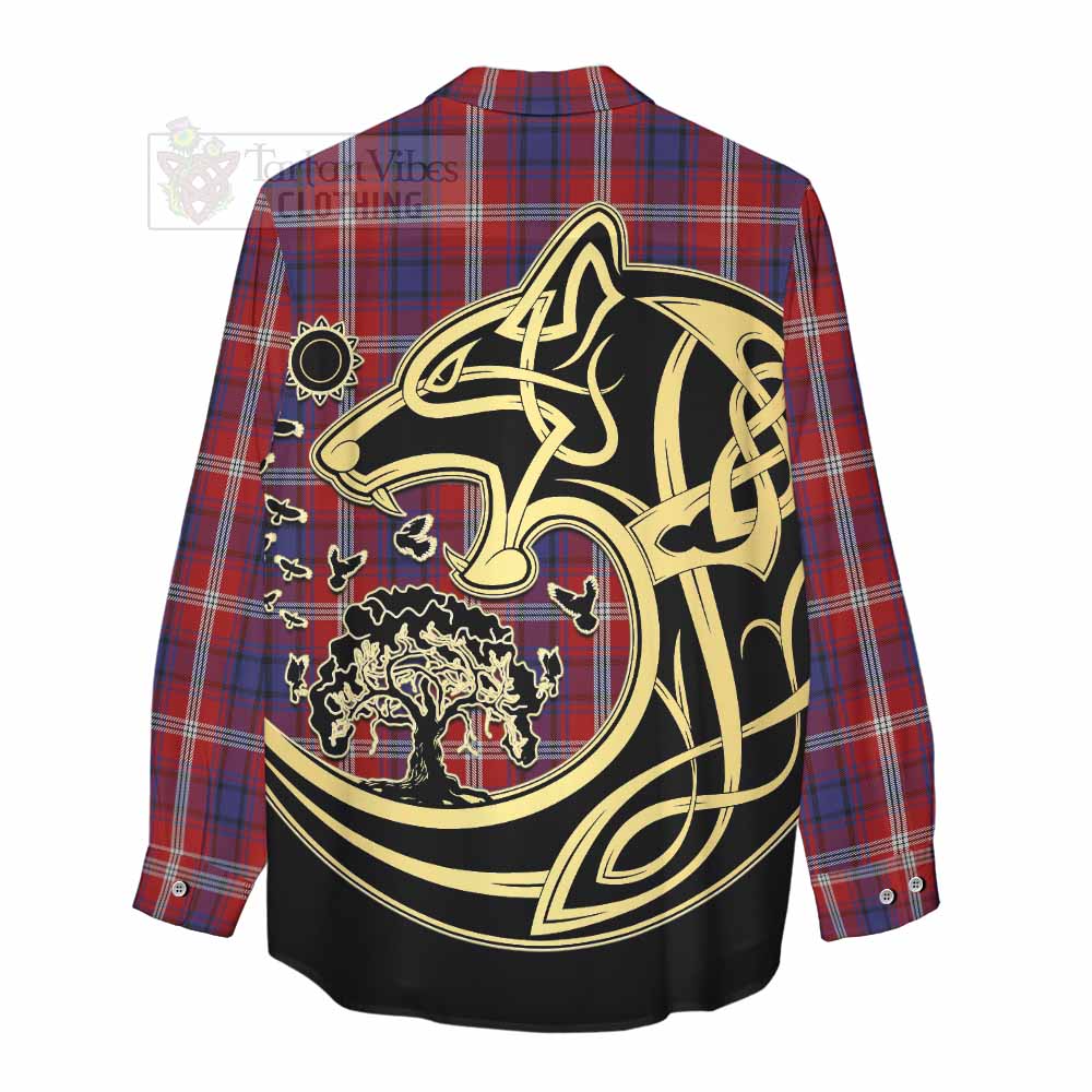 Ainslie Tartan Women's Casual Shirt with Family Crest Celtic Wolf Style - Tartan Vibes Clothing