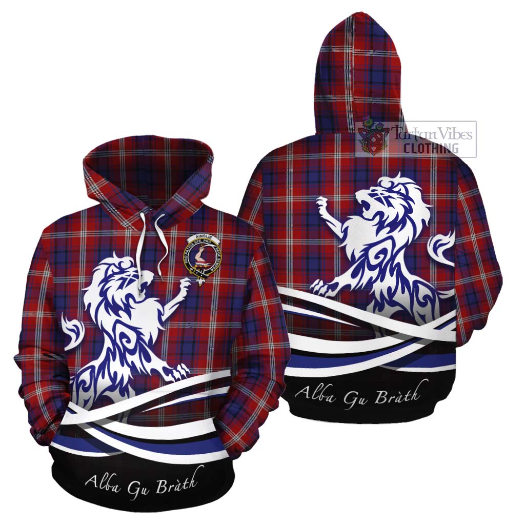 Ainslie Tartan Cotton Hoodie with Alba Gu Brath Regal Lion Emblem Zip Hoodie - Tartan Vibes Clothing