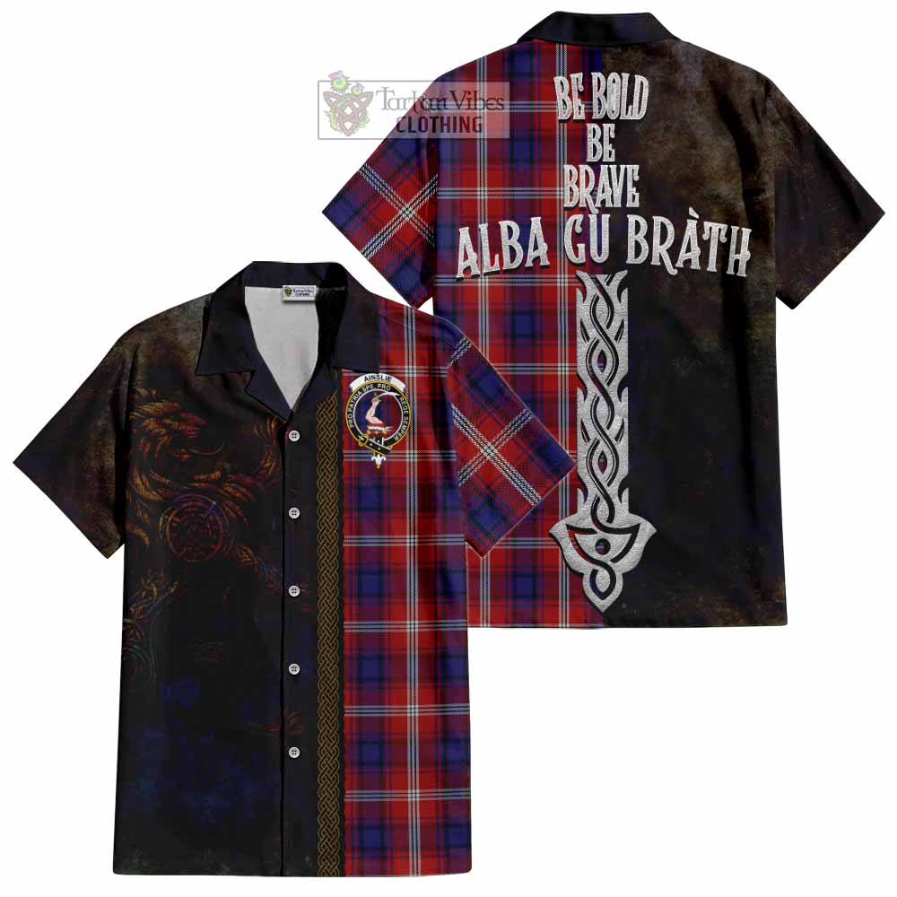 Ainslie Tartan Family Crest Hawaiian Shirt Alba Gu Brath Be Brave Lion Ancient Style - Tartan Vibes Clothing