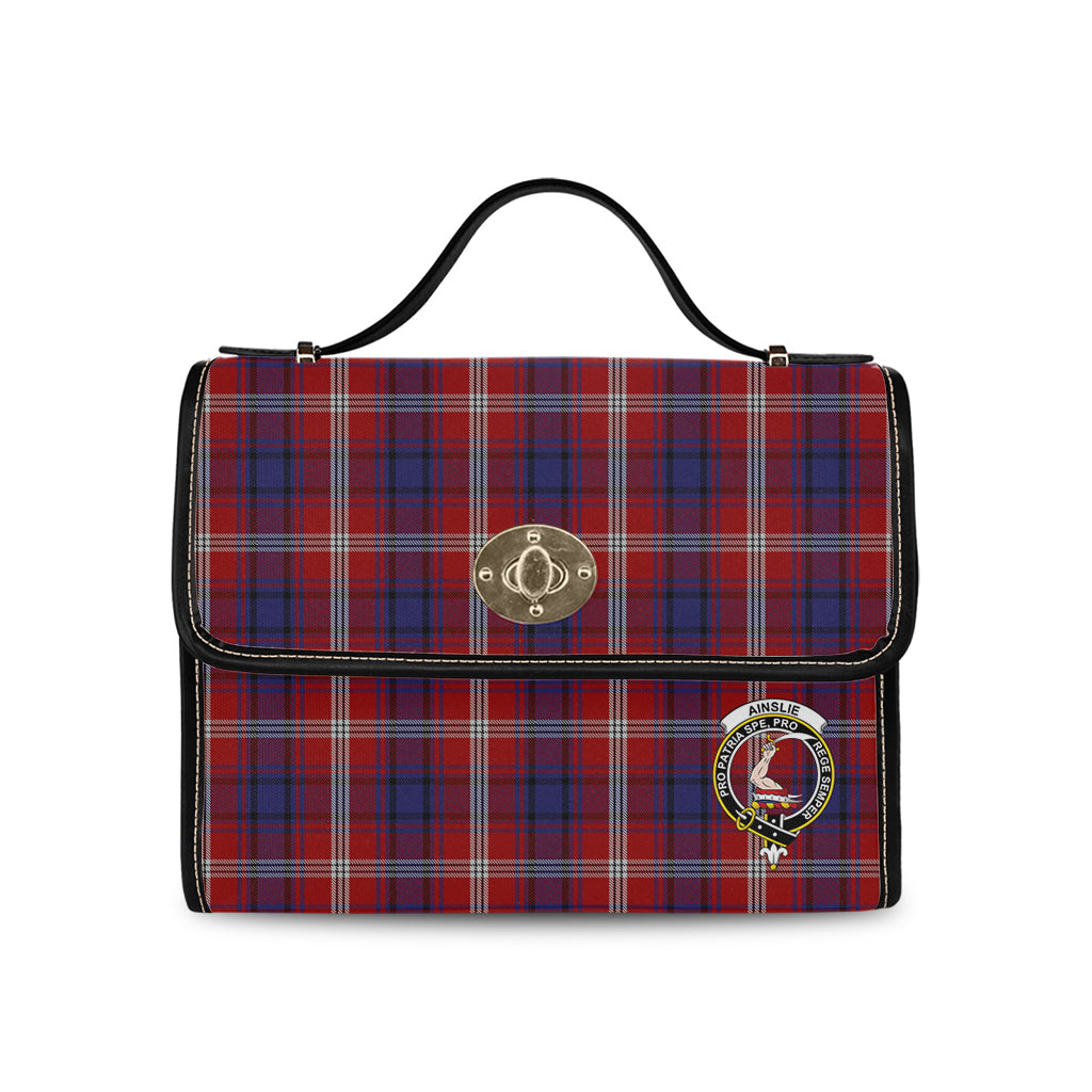 Ainslie Tartan Leather Strap Waterproof Canvas Bag with Family Crest - Tartanvibesclothing