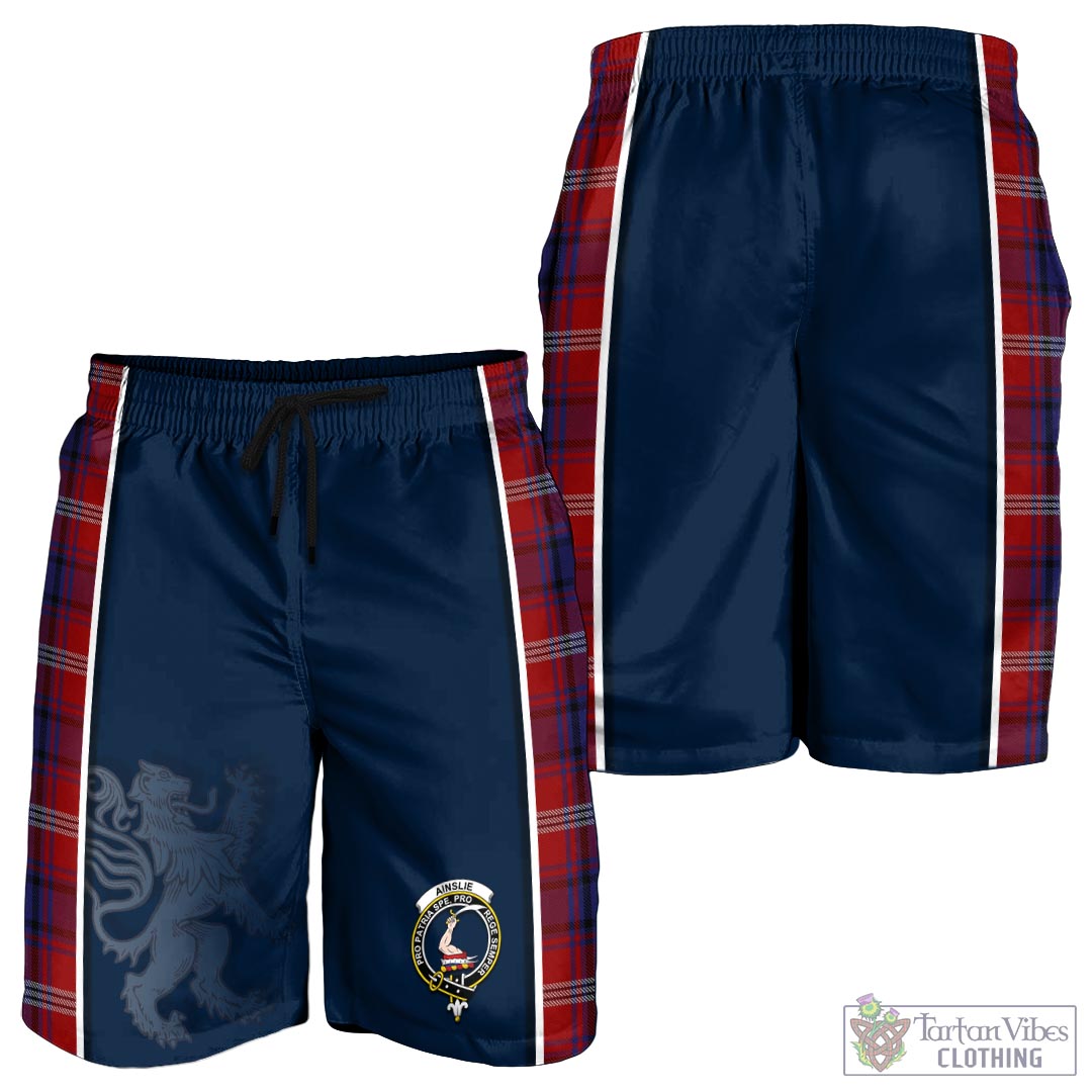 Tartan Vibes Clothing Ainslie Tartan Men's Shorts with Family Crest and Lion Rampant Vibes Sport Style