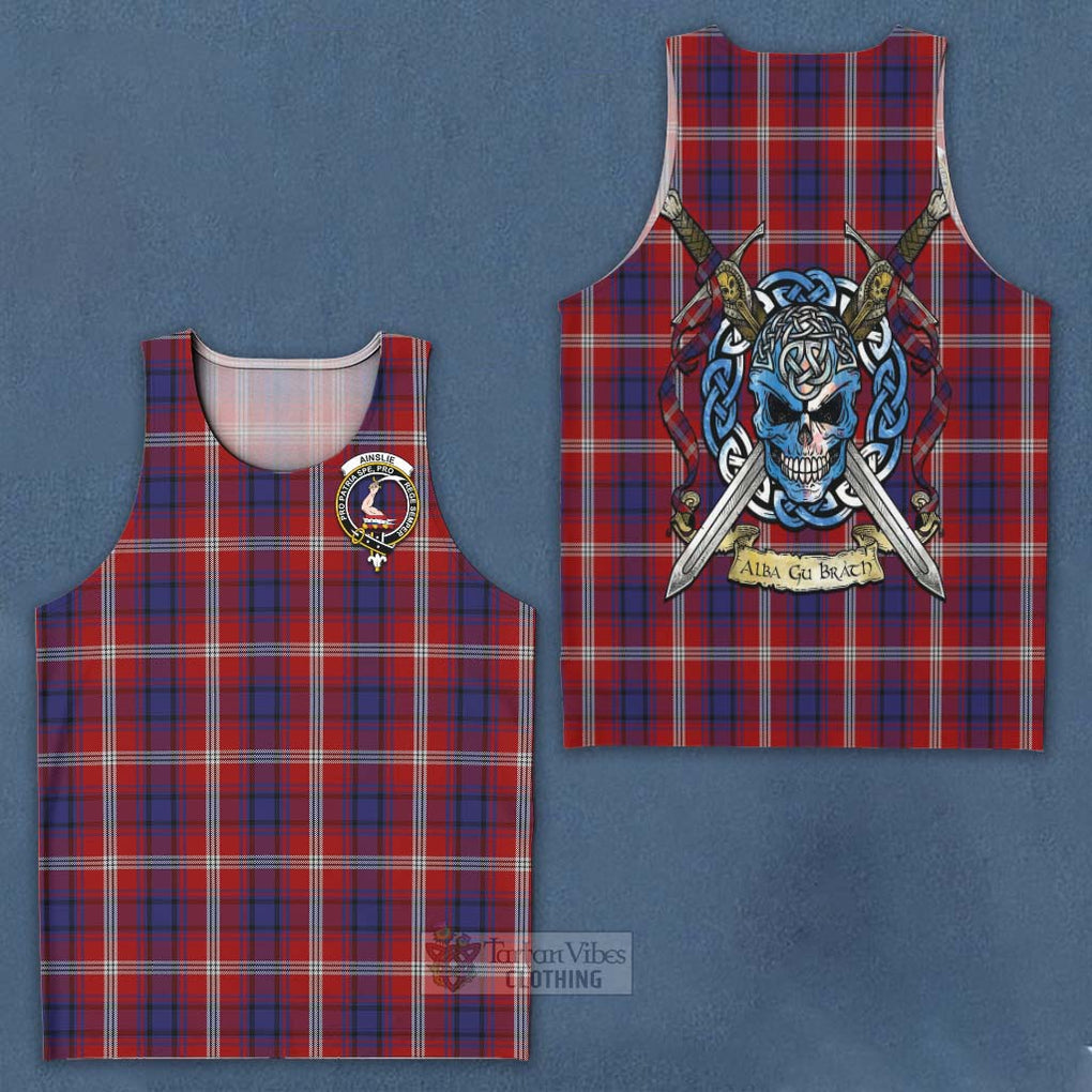 Ainslie Tartan Men's Tank Top with Family Crest Celtic Skull Style - Tartan Vibes Clothing