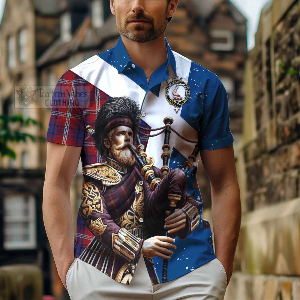 Ainslie Tartan Hawaiian Shirt with Family Crest Scottish Bagpiper Vibes - Tartan Vibes Clothing