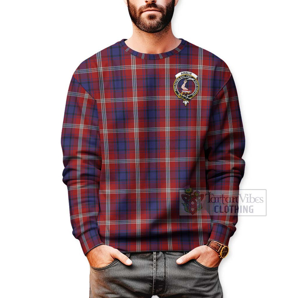 Ainslie Tartan Sweatshirt with Family Crest Celtic Skull Style - Tartan Vibes Clothing