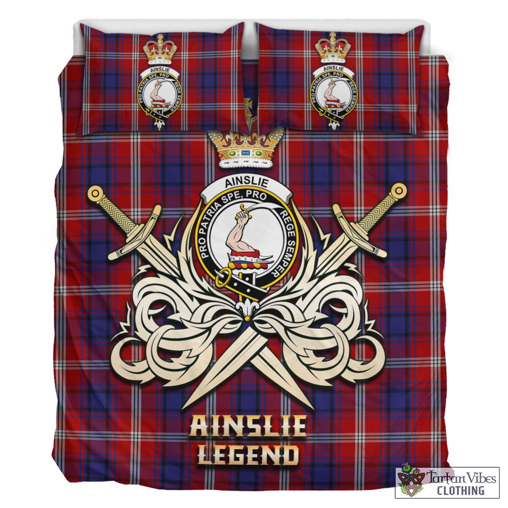 Tartan Vibes Clothing Ainslie Tartan Bedding Set with Clan Crest and the Golden Sword of Courageous Legacy