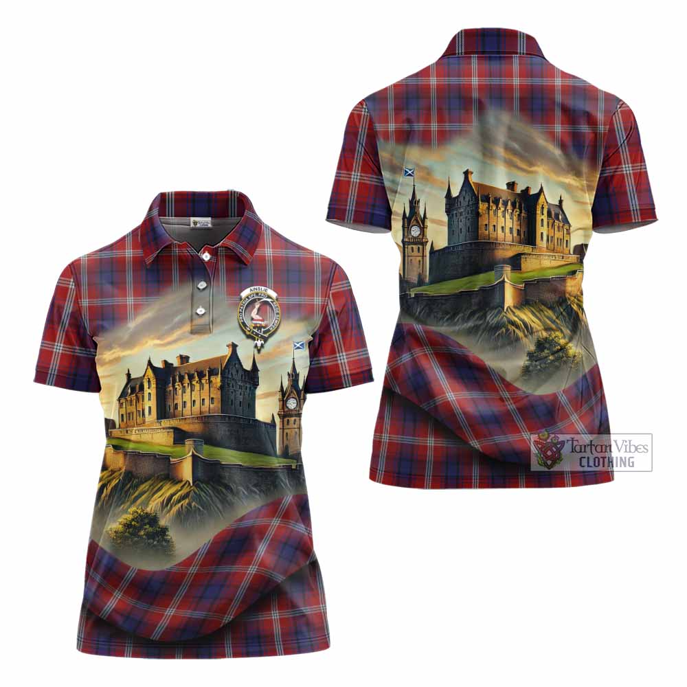 Ainslie Tartan Family Crest Women's Polo Shirt with Scottish Ancient Castle Style - Tartan Vibes Clothing