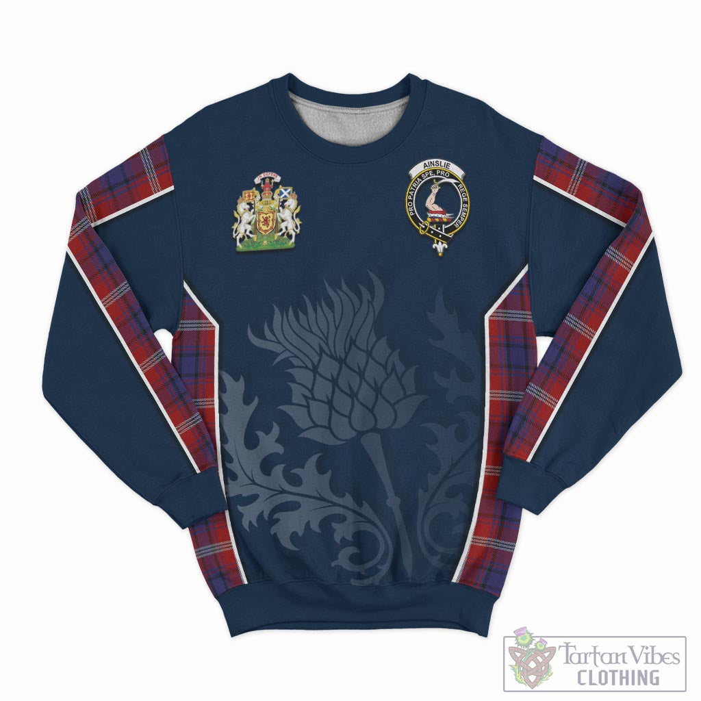 Ainslie Tartan Sweatshirt with Family Crest and Scottish Thistle Vibes Sport Style - Tartan Vibes Clothing