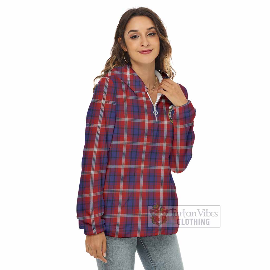 Tartan Vibes Clothing Ainslie Tartan Crest Women's Borg  Half Zip Fleece Hoodie