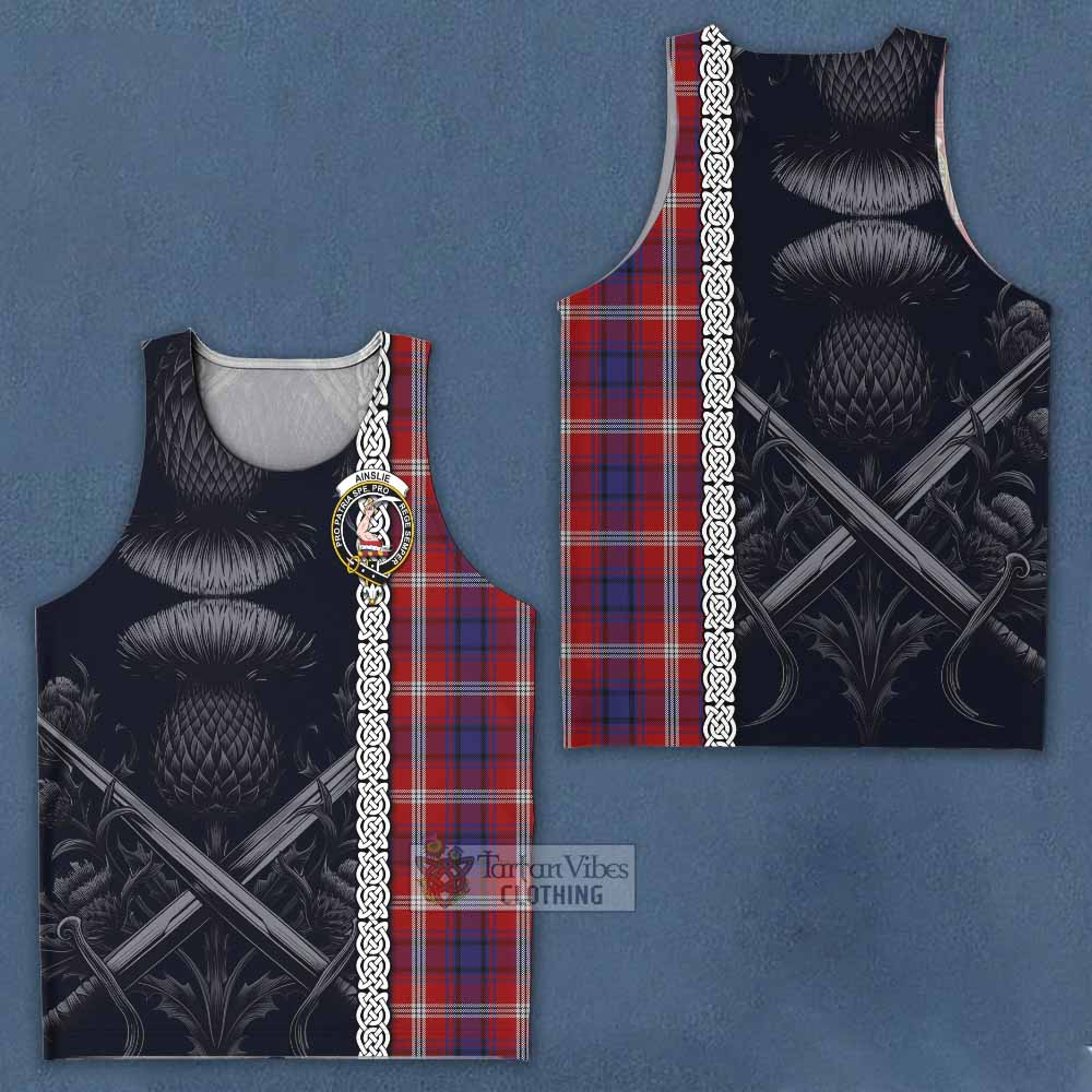 Ainslie Tartan Men's Tank Top with Family Crest Cross Sword Thistle Celtic Vibes - Tartan Vibes Clothing