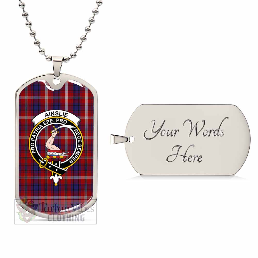 Tartan Vibes Clothing Ainslie Tartan Dog Tag Necklace with Family Crest
