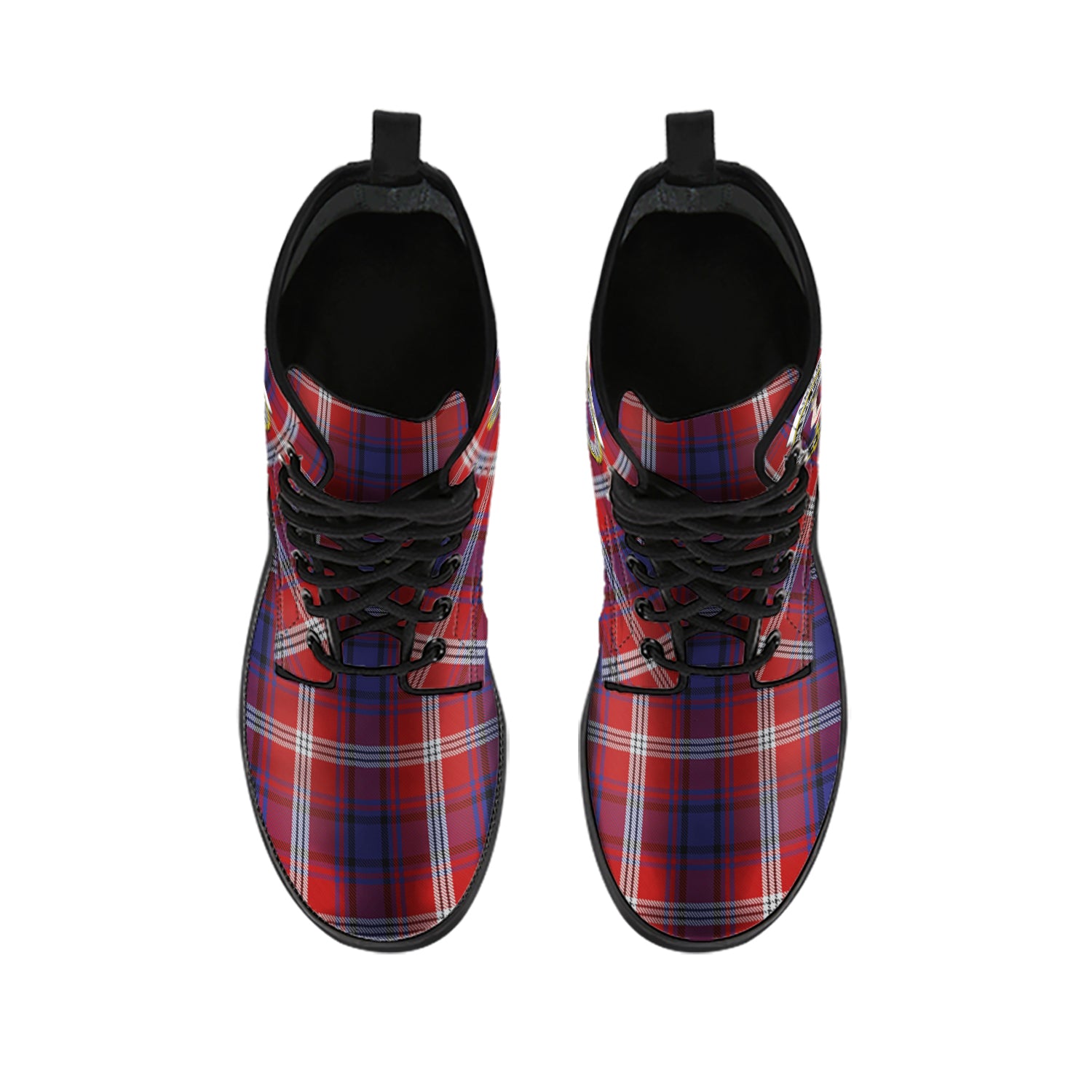 Ainslie Tartan Leather Boots with Family Crest - Tartanvibesclothing
