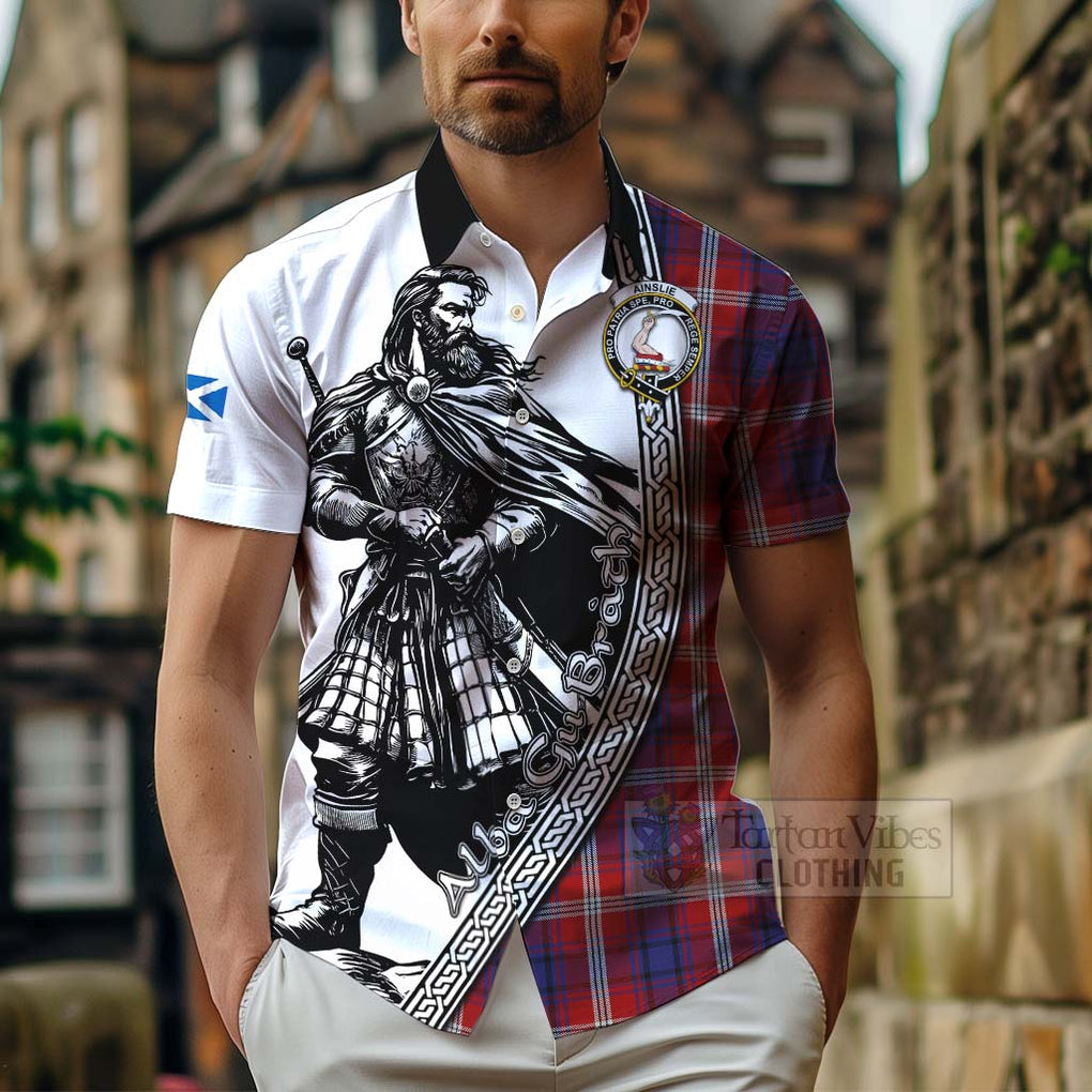 Ainslie Tartan Clan Crest Hawaiian Shirt with Highlander Warrior Celtic Style - Tartan Vibes Clothing