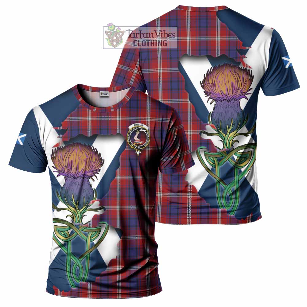 Tartan Vibes Clothing Ainslie Tartan Family Crest T-Shirt Scottish Thistle Celtic Inspired