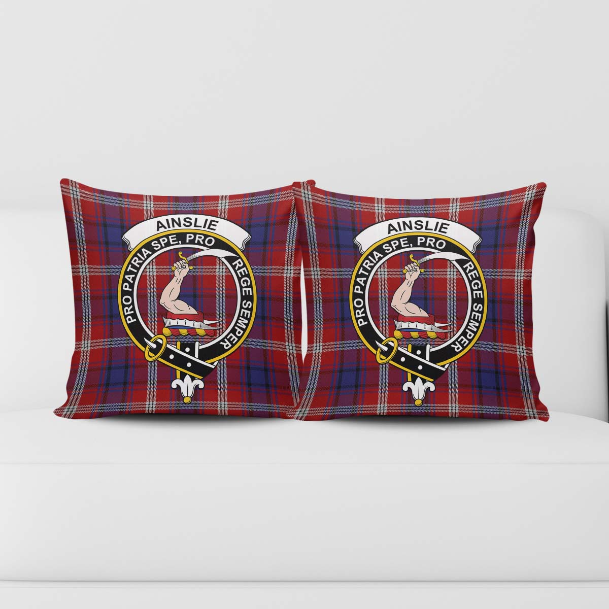 Ainslie Tartan Pillow Cover with Family Crest - Tartanvibesclothing