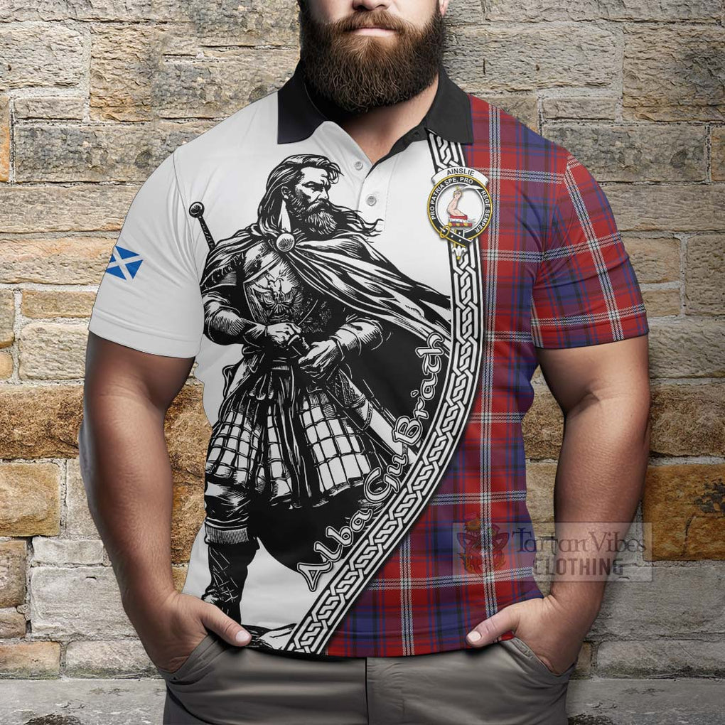 Ainslie Tartan Clan Crest Polo Shirt with Highlander Warrior Celtic Style - Tartan Vibes Clothing
