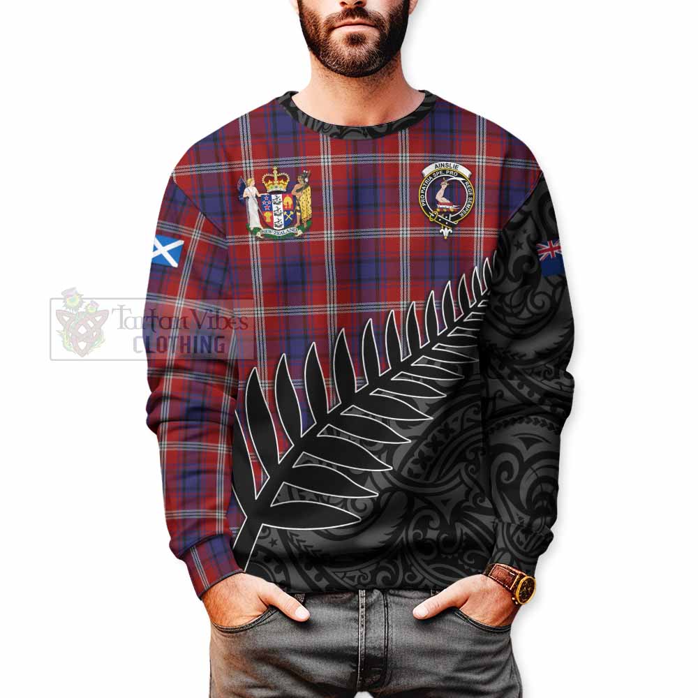 Ainslie Crest Tartan Sweatshirt with New Zealand Silver Fern Half Style - Tartan Vibes Clothing