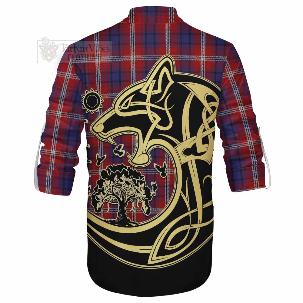 Ainslie Tartan Ghillie Kilt Shirt with Family Crest Celtic Wolf Style - Tartan Vibes Clothing