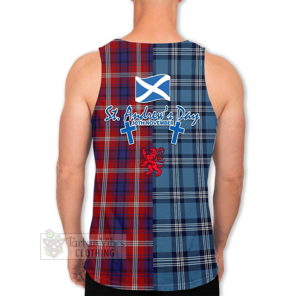 Ainslie Tartan Men's Tank Top Happy St. Andrew's Day Half Tartan Style - Tartan Vibes Clothing
