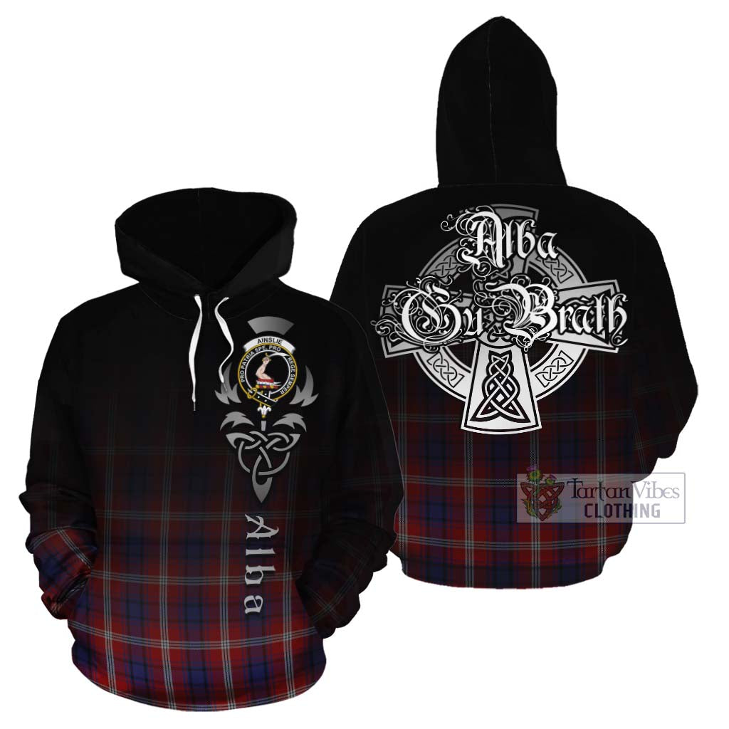 Tartan Vibes Clothing Ainslie Tartan Cotton Hoodie Featuring Alba Gu Brath Family Crest Celtic Inspired