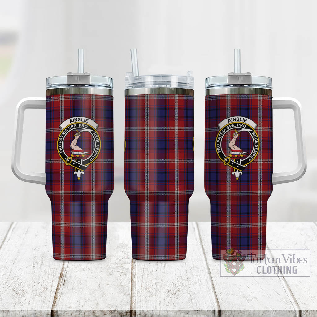 Tartan Vibes Clothing Ainslie Tartan and Family Crest Tumbler with Handle