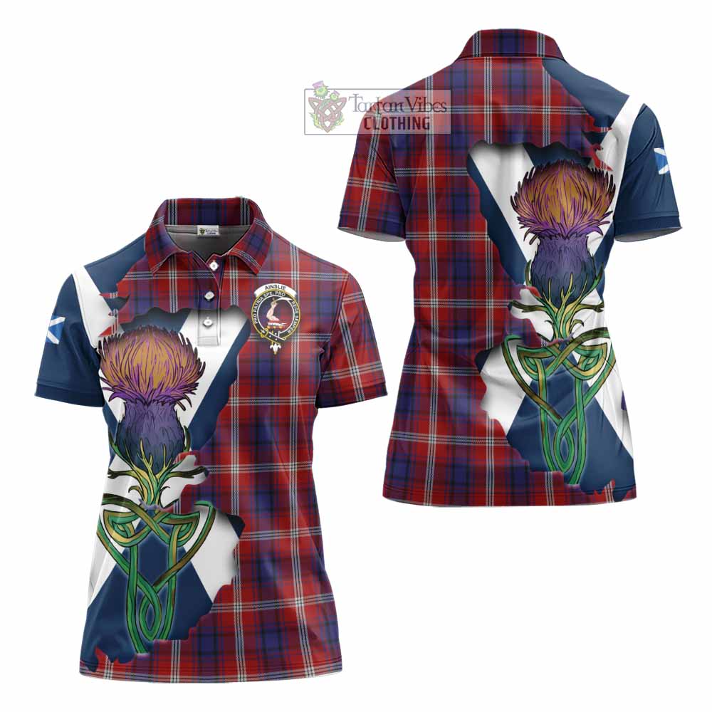 Tartan Vibes Clothing Ainslie Tartan Family Crest Women's Polo Shirt Scottish Thistle Celtic Inspired