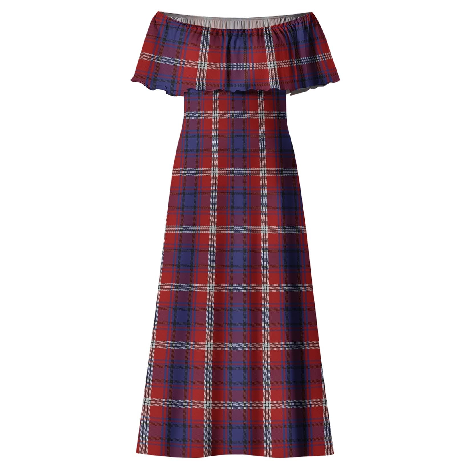 Ainslie Tartan Off Shoulder Long Dress - Tartanvibesclothing