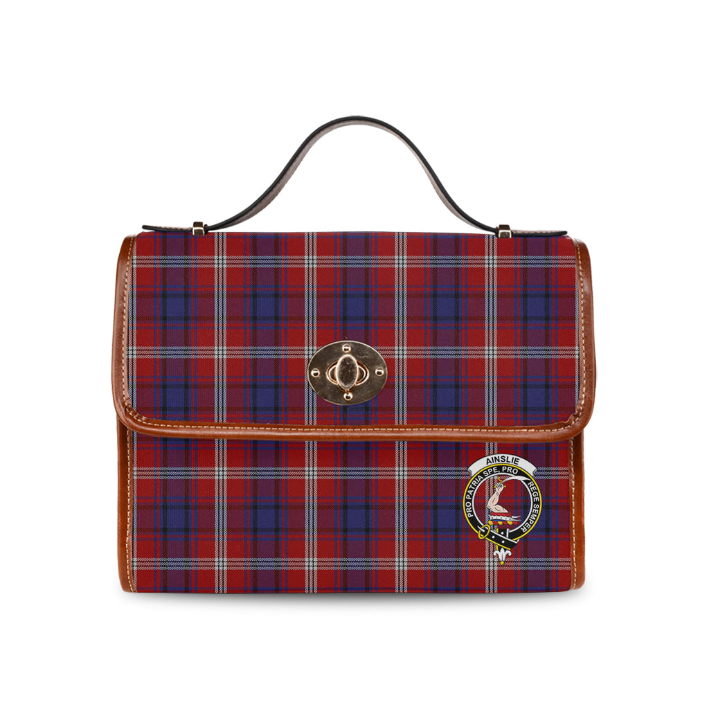 Ainslie Tartan Leather Strap Waterproof Canvas Bag with Family Crest - Tartanvibesclothing