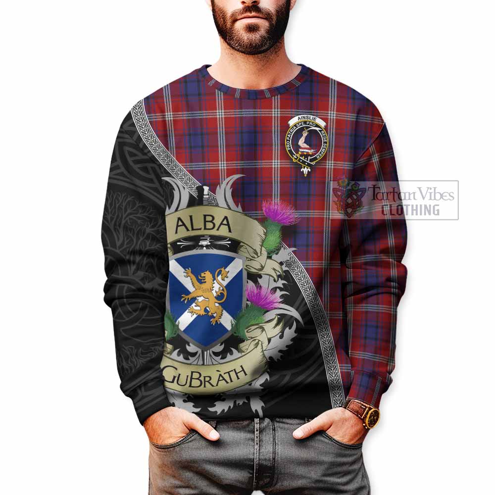 Ainslie Tartan Family Crest Sweatshirt Lion Rampant Royal Thistle Shield Celtic Inspired - Tartan Vibes Clothing