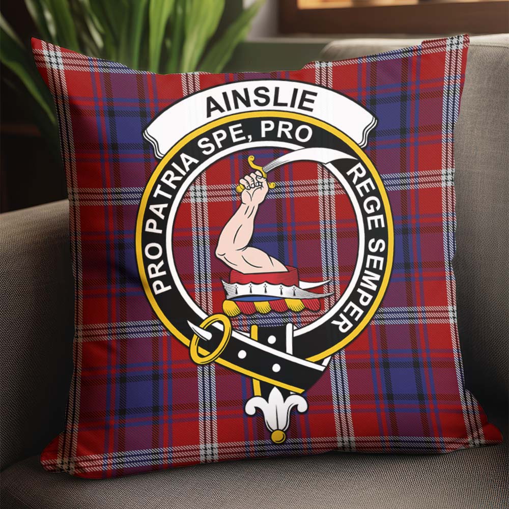 Ainslie Tartan Pillow Cover with Family Crest - Tartanvibesclothing