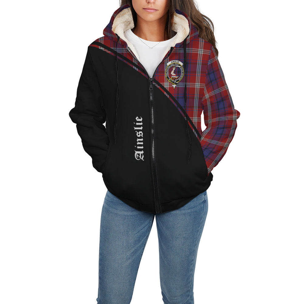 Ainslie Tartan Sherpa Hoodie with Family Crest Curve Style - Tartanvibesclothing