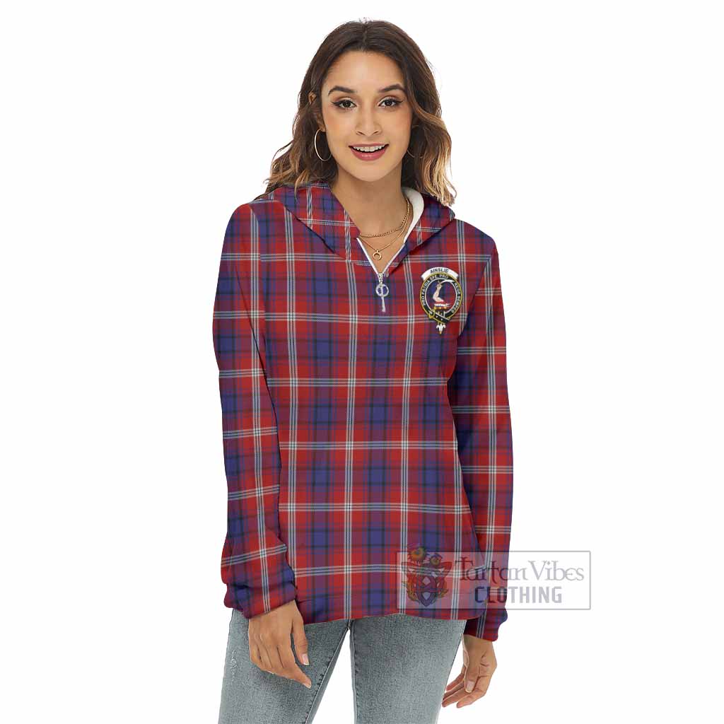 Tartan Vibes Clothing Ainslie Tartan Crest Women's Borg  Half Zip Fleece Hoodie