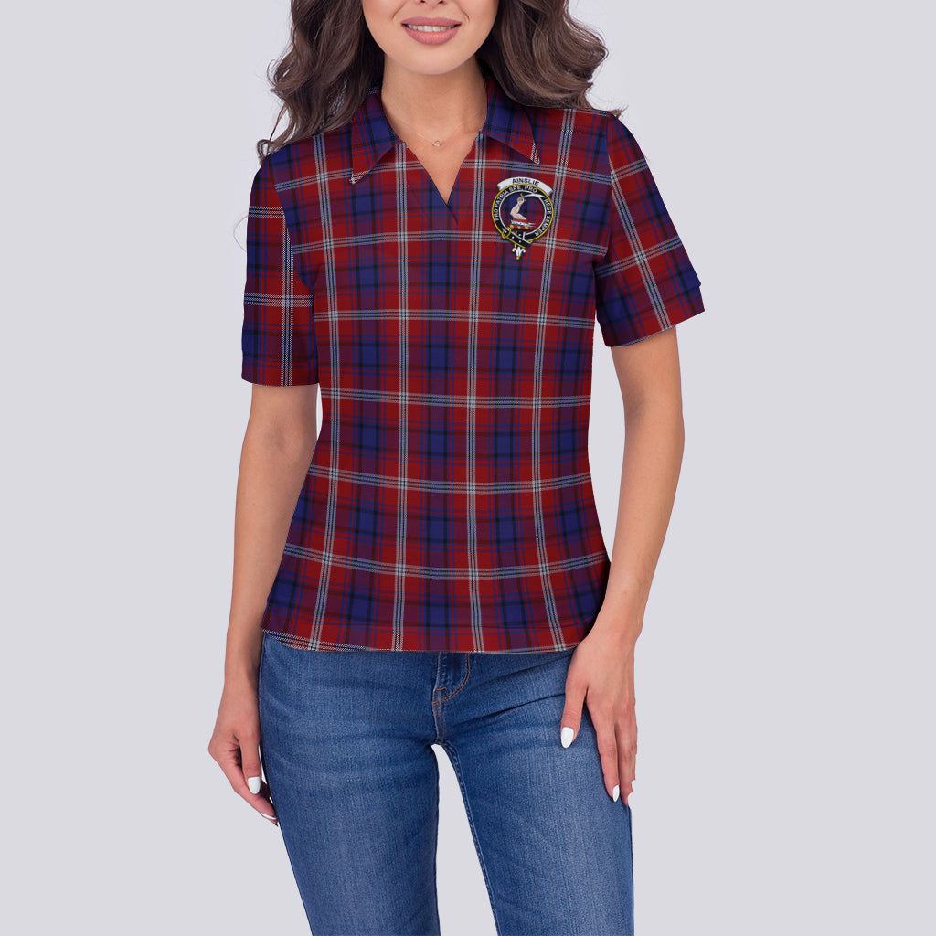 Ainslie Tartan Polo Shirt with Family Crest For Women - Tartanvibesclothing