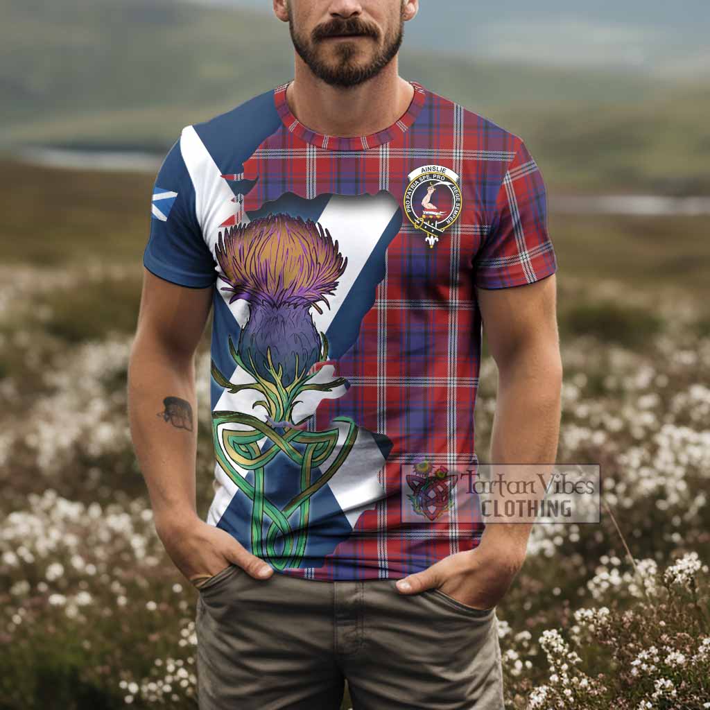 Tartan Vibes Clothing Ainslie Tartan Family Crest T-Shirt Scottish Thistle Celtic Inspired