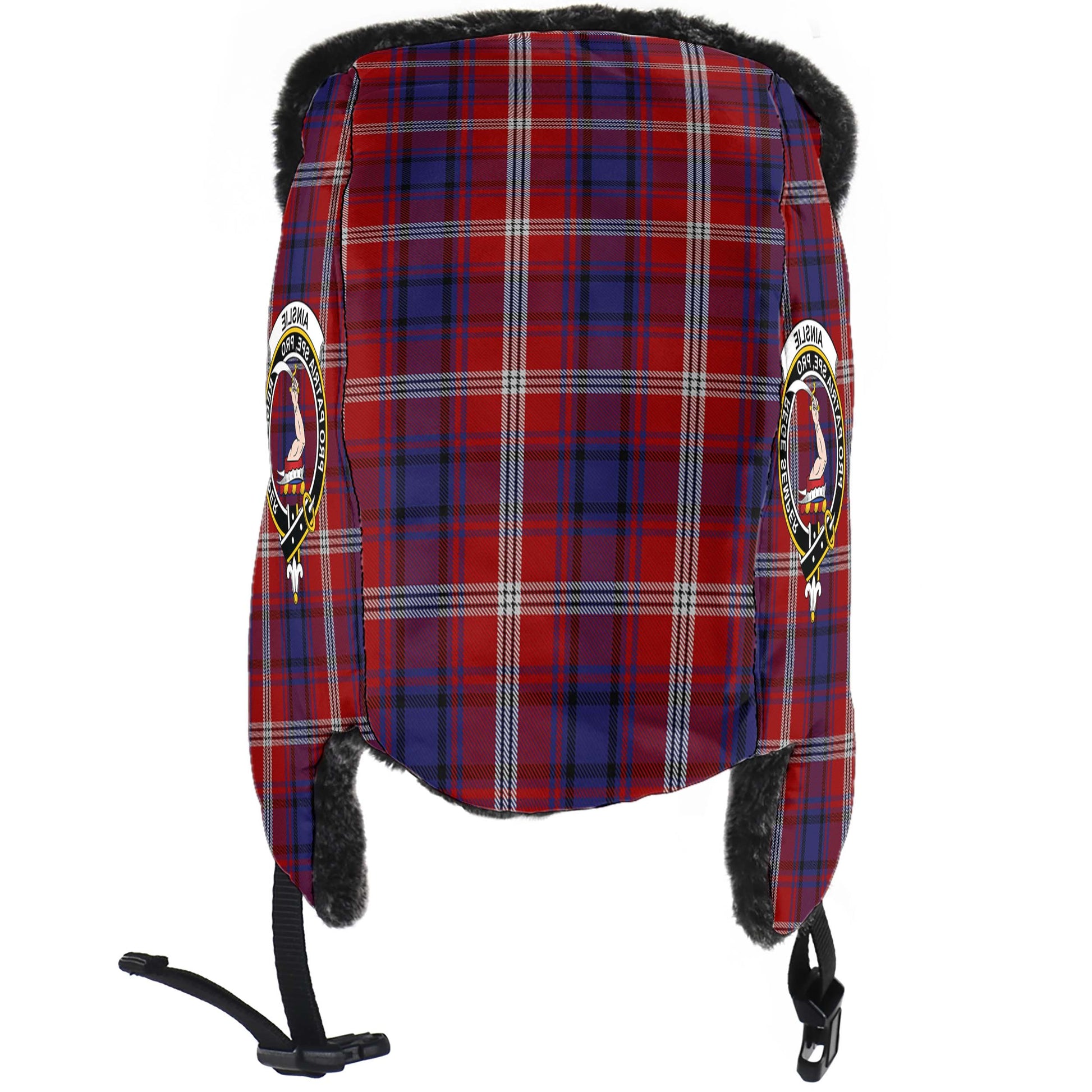 Ainslie Tartan Winter Trapper Hat with Family Crest - Tartanvibesclothing