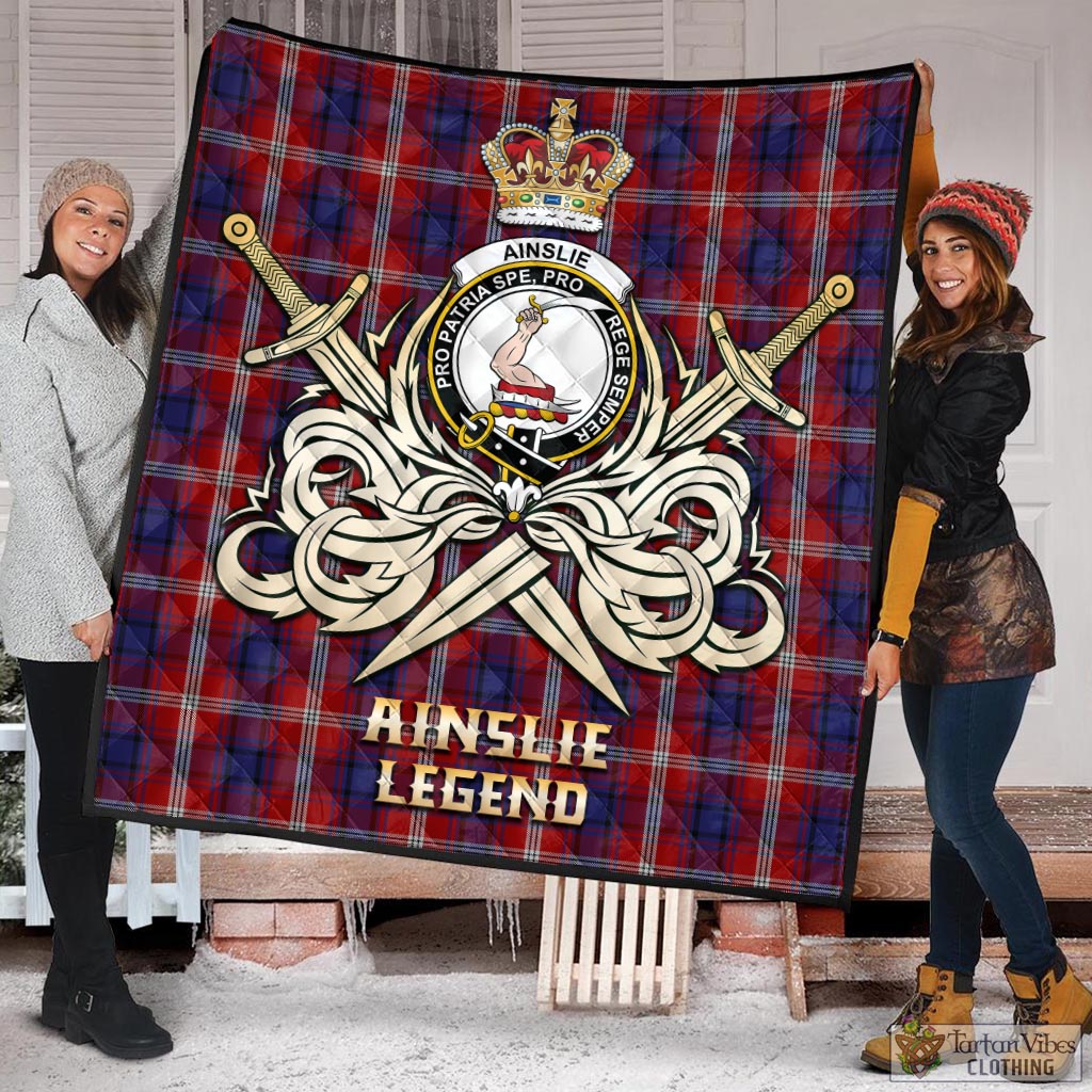 Tartan Vibes Clothing Ainslie Tartan Quilt with Clan Crest and the Golden Sword of Courageous Legacy