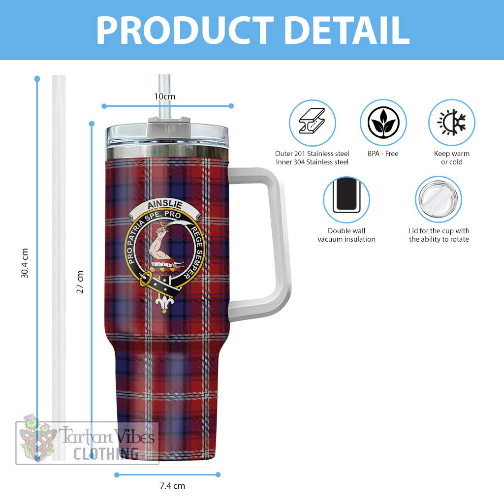 Tartan Vibes Clothing Ainslie Tartan and Family Crest Tumbler with Handle
