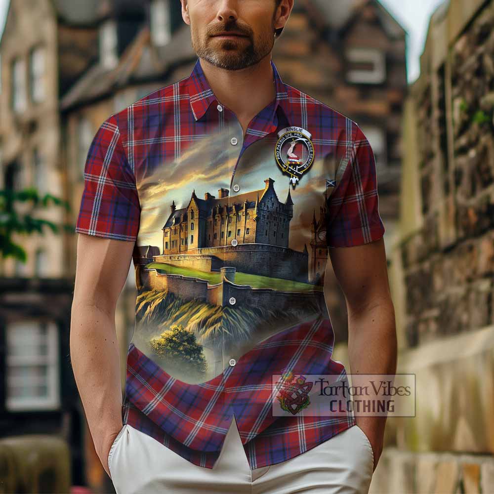 Ainslie Tartan Family Crest Hawaiian Shirt with Scottish Ancient Castle Style - Tartan Vibes Clothing