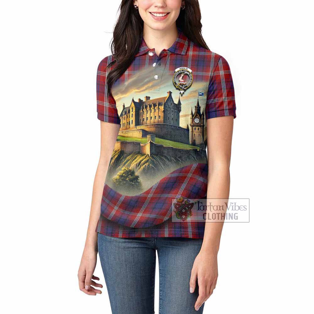 Ainslie Tartan Family Crest Women's Polo Shirt with Scottish Ancient Castle Style - Tartan Vibes Clothing