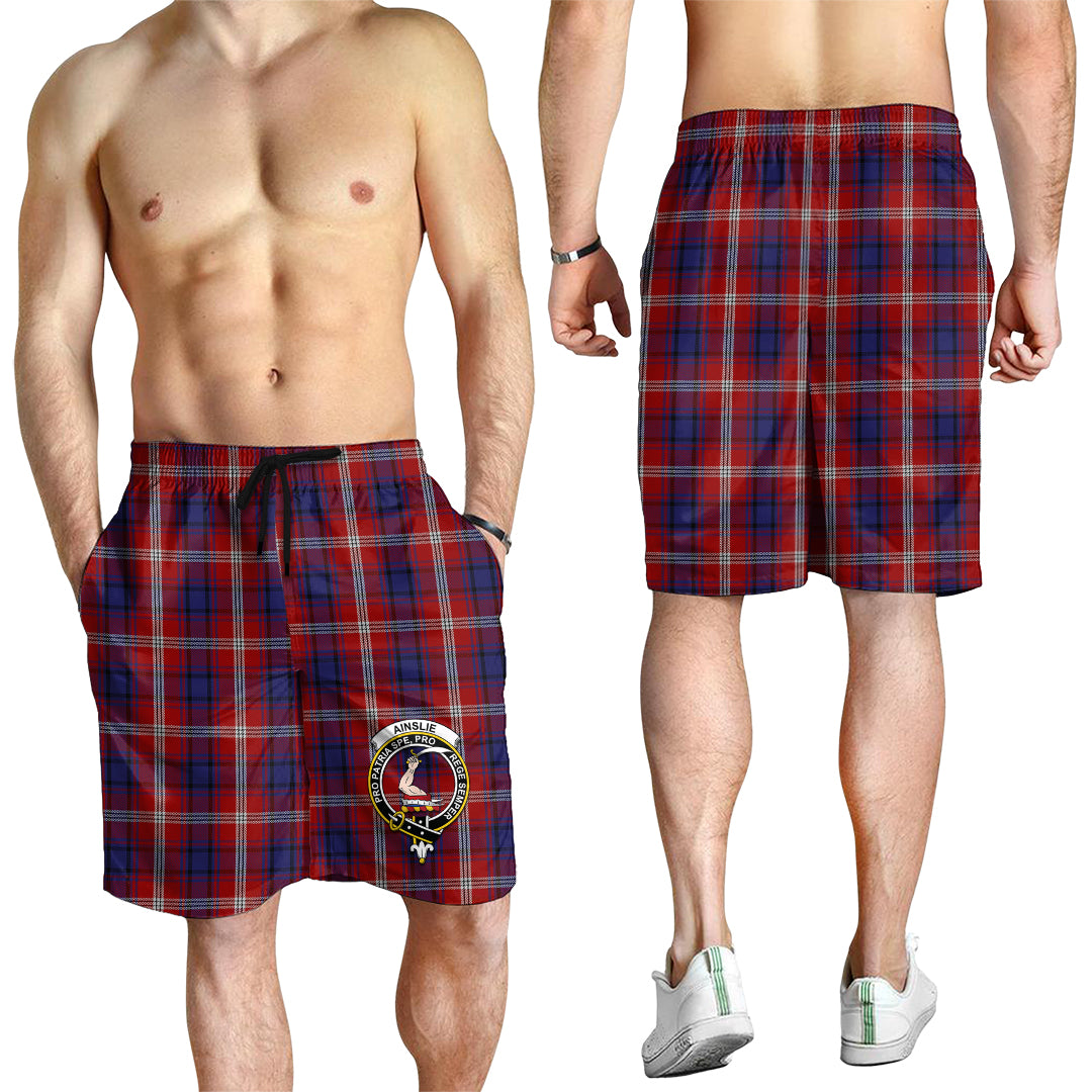 Ainslie Tartan Mens Shorts with Family Crest - Tartanvibesclothing