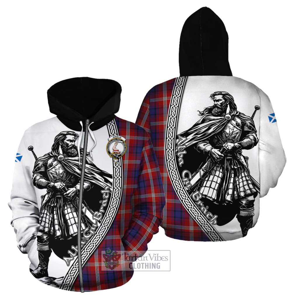 Ainslie Tartan Clan Crest Cotton Hoodie with Highlander Warrior Celtic Style - Tartan Vibes Clothing
