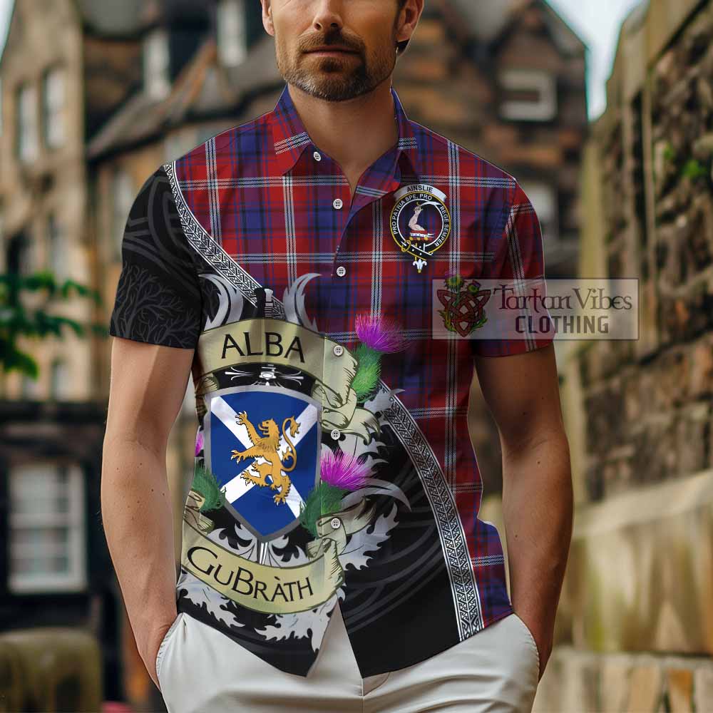 Ainslie Tartan Family Crest Hawaiian Shirt Lion Rampant Royal Thistle Shield Celtic Inspired - Tartan Vibes Clothing