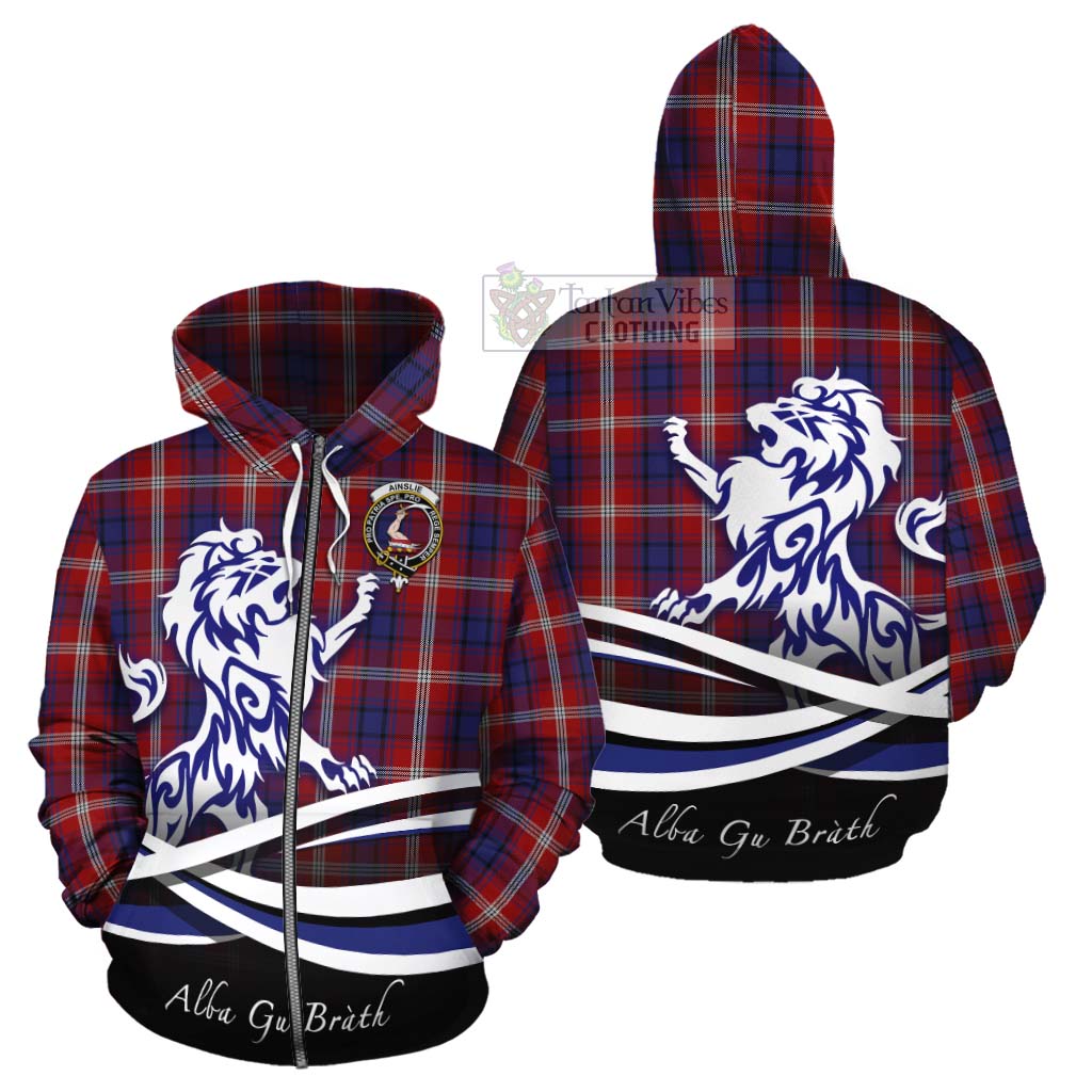Ainslie Tartan Cotton Hoodie with Alba Gu Brath Regal Lion Emblem - Tartan Vibes Clothing