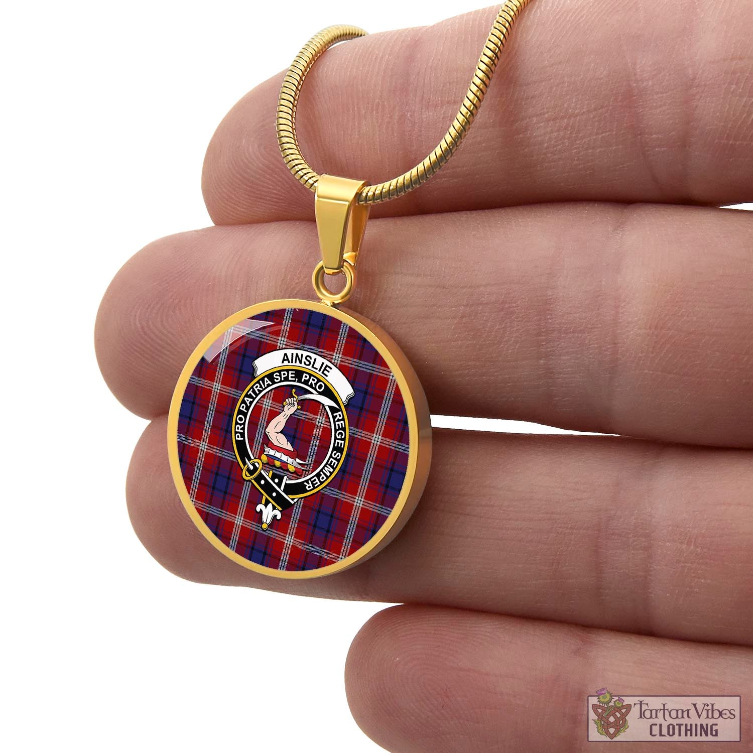 Tartan Vibes Clothing Ainslie Tartan Circle Necklace with Family Crest