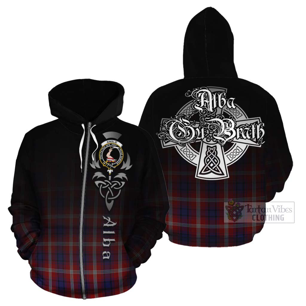Tartan Vibes Clothing Ainslie Tartan Cotton Hoodie Featuring Alba Gu Brath Family Crest Celtic Inspired