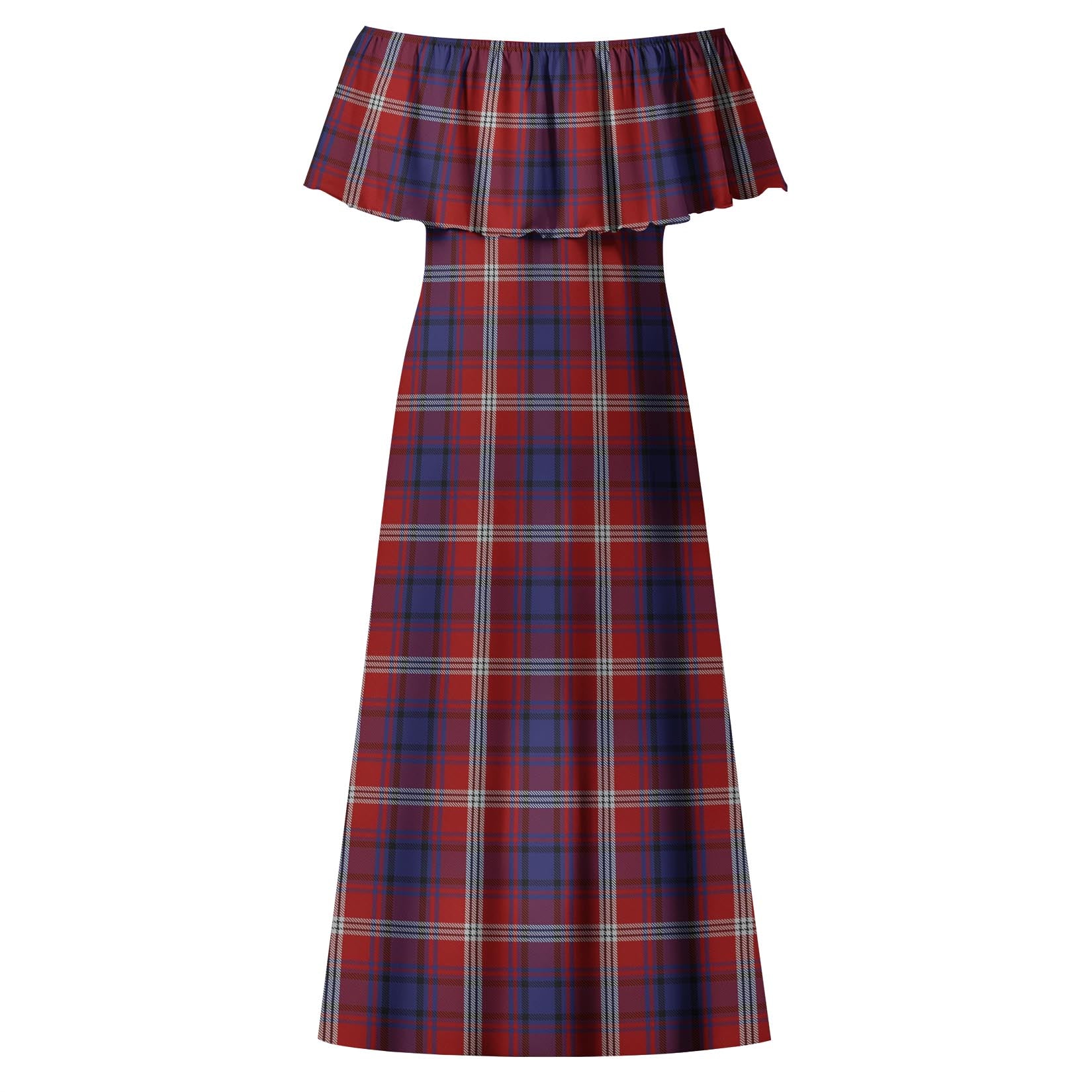 Ainslie Tartan Off Shoulder Long Dress - Tartanvibesclothing