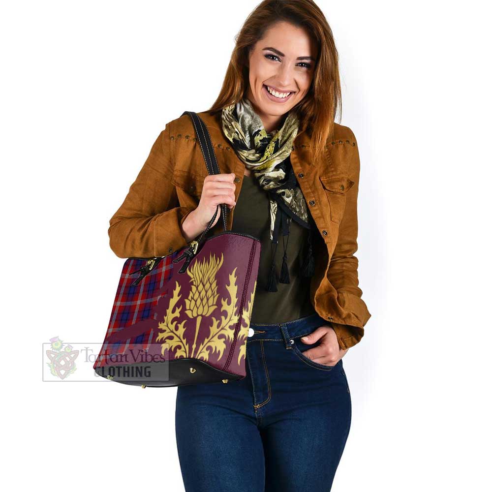 Tartan Vibes Clothing Ainslie Tartan Leather Tote Bag Gold Thistle Style