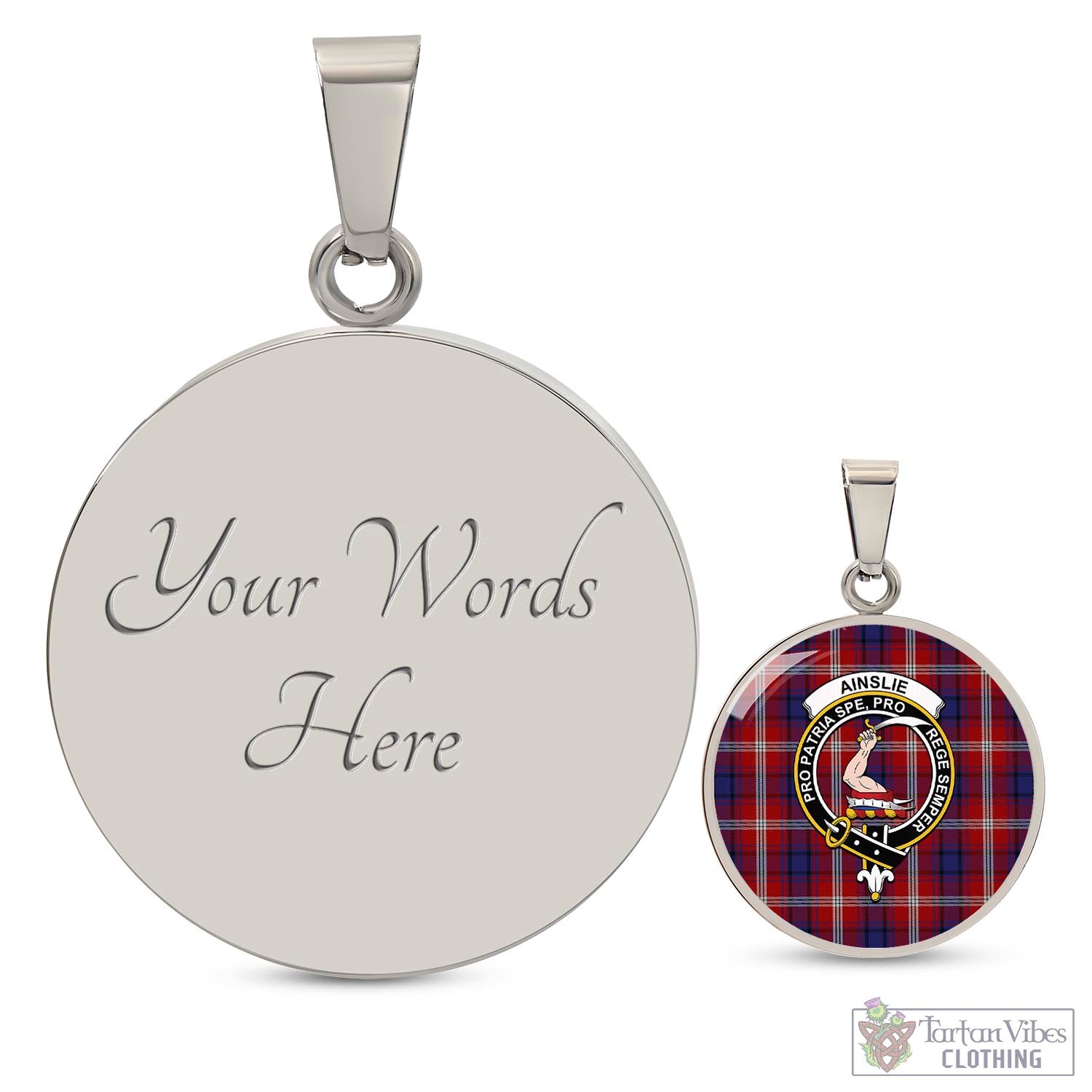 Tartan Vibes Clothing Ainslie Tartan Circle Necklace with Family Crest