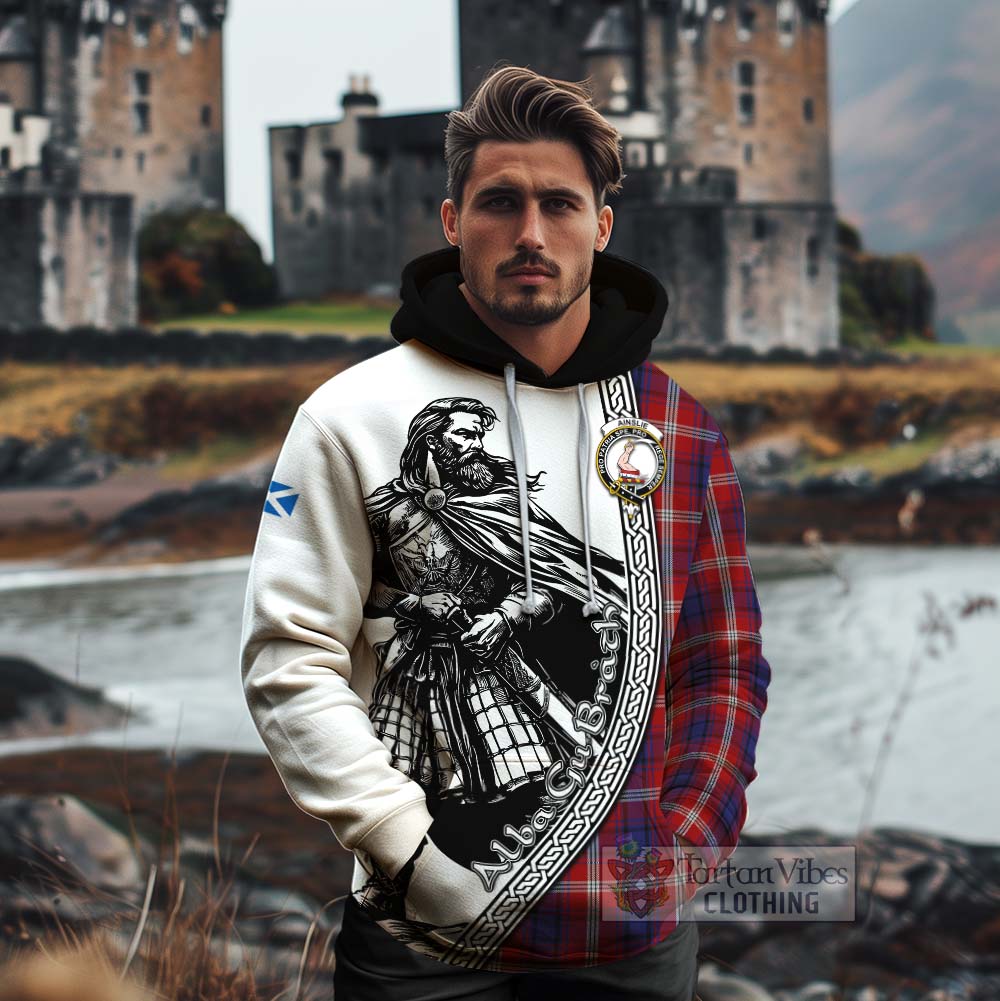 Ainslie Tartan Clan Crest Cotton Hoodie with Highlander Warrior Celtic Style - Tartan Vibes Clothing