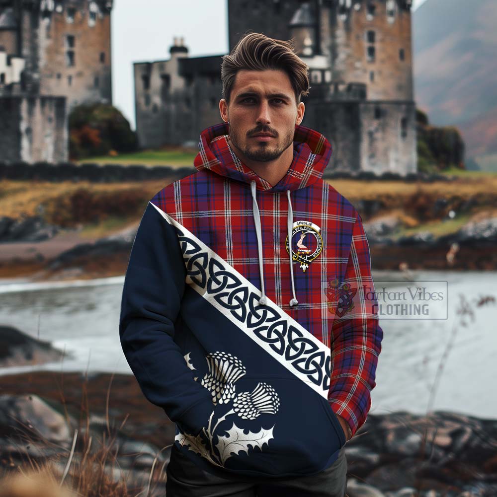 Ainslie Tartan Cotton Hoodie Featuring Thistle and Scotland Map - Tartan Vibes Clothing